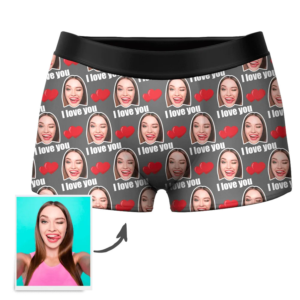 Men's Custom Personalized I Love You Hearts with Photo Boxers