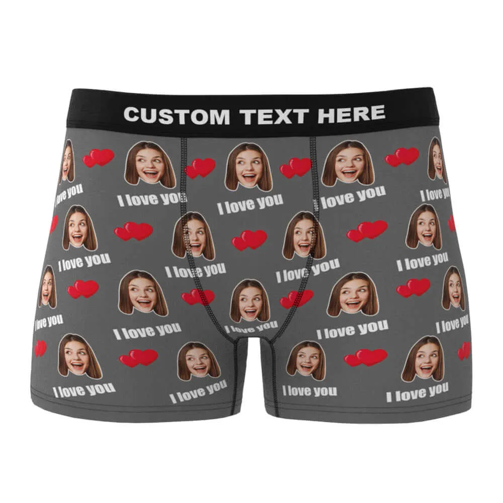 Men's Custom Personalized I Love You Hearts with Photo Boxers