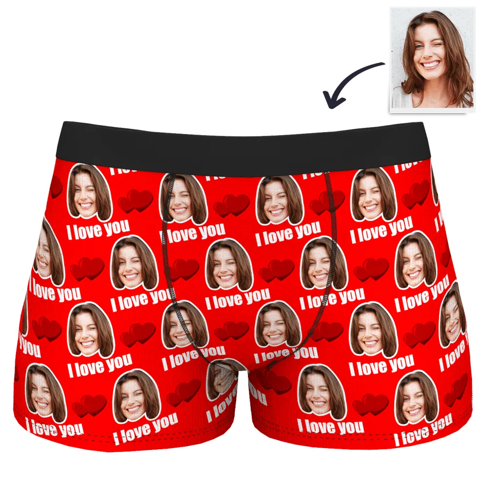 Men's Custom Personalized I Love You Hearts with Photo Boxers