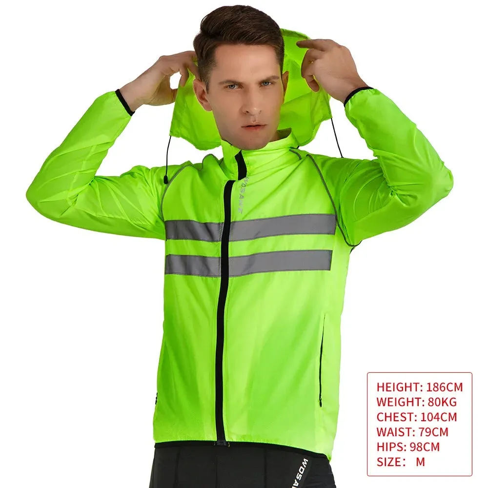 Men's Cycling Jacket Hooded Reflective Vest Wind Coat Windproof MTB Bike Windbreaker Riding Bicycle  Cycle Clothing