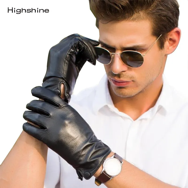 Men's Lambskin Leather Gloves With Button