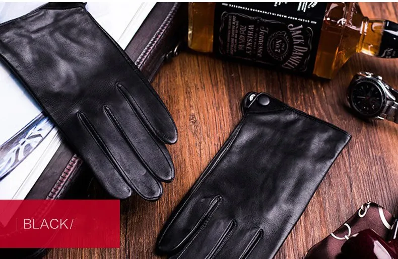 Men's Lambskin Leather Gloves With Button