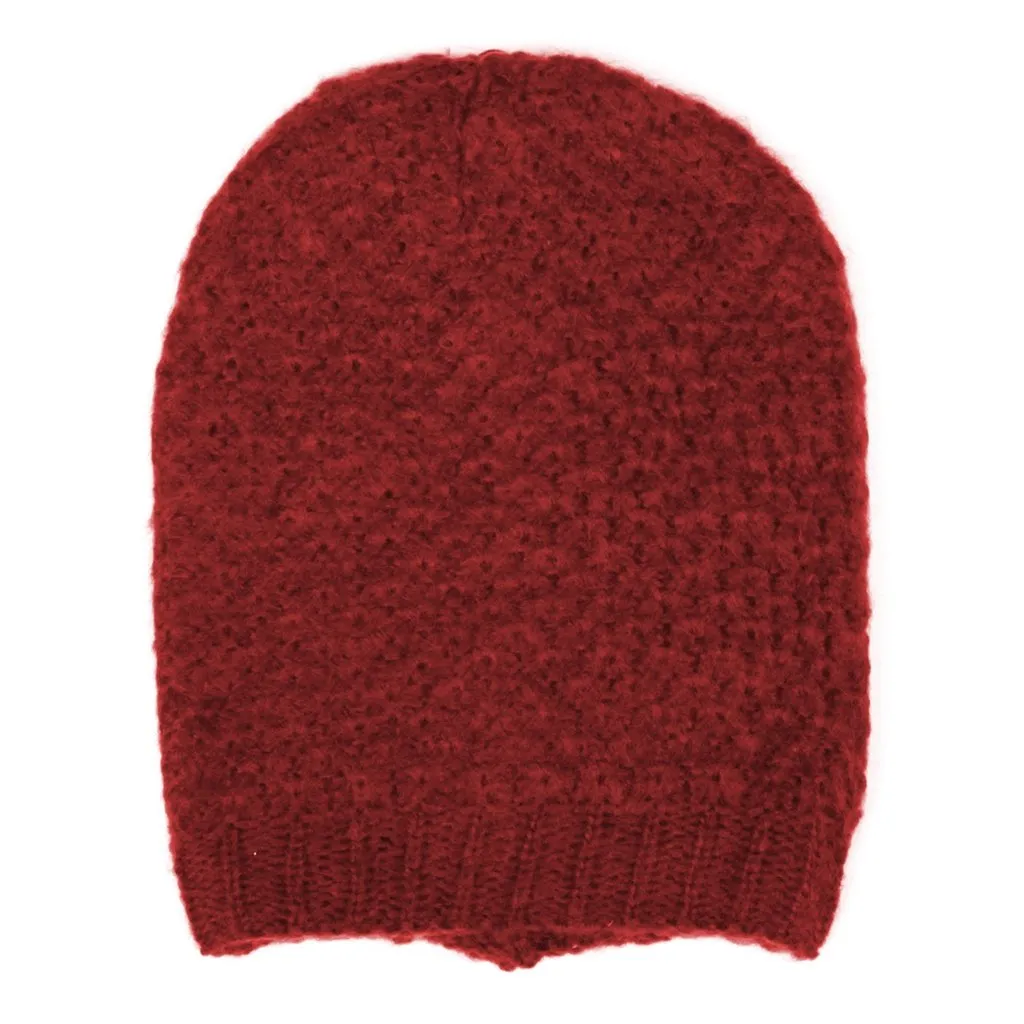 Merlot Red Ringlet Textured Slouchy Beanie