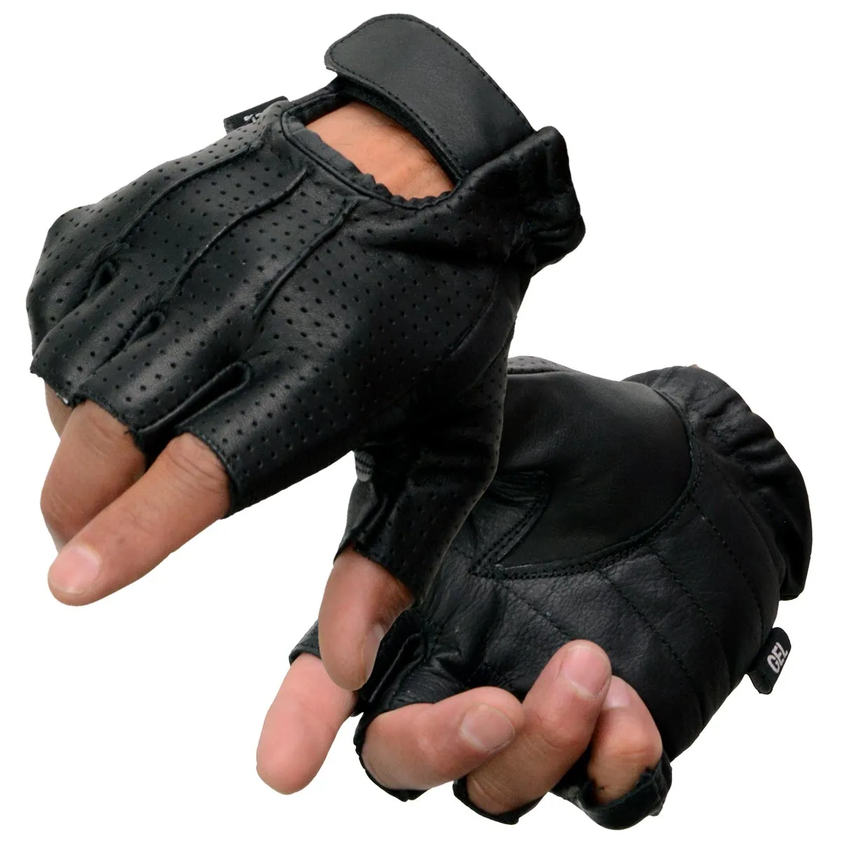 Milwaukee Leather SH357 Men's Black Leather Gel Padded Palm Fingerless