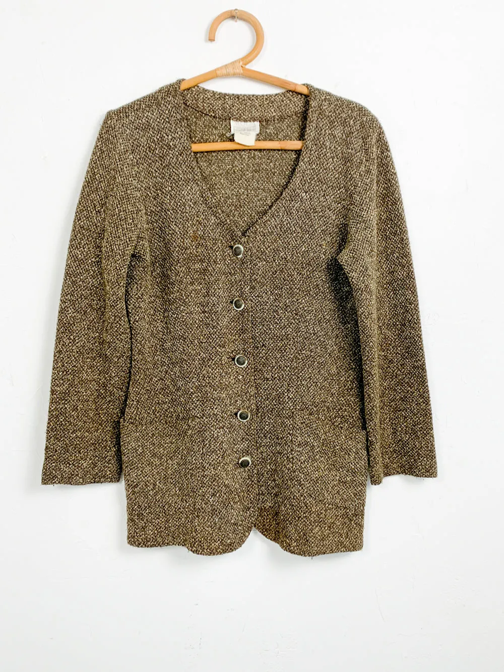 MODA Intl Heathered Brown Button Up Sweater