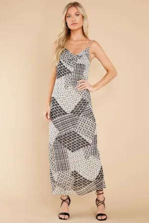 Moonlight Dances Ivory And Black Print Maxi Dress