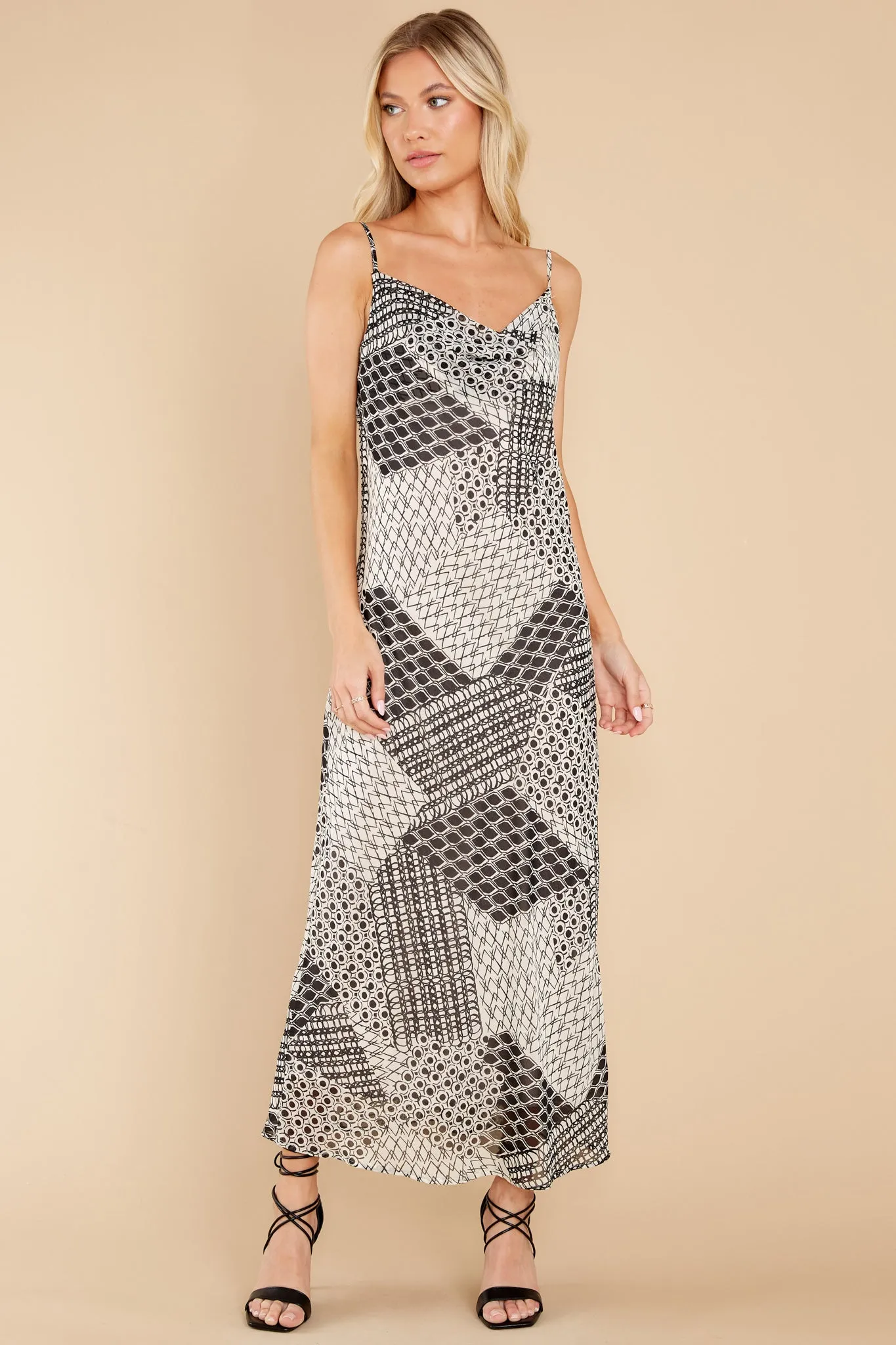 Moonlight Dances Ivory And Black Print Maxi Dress