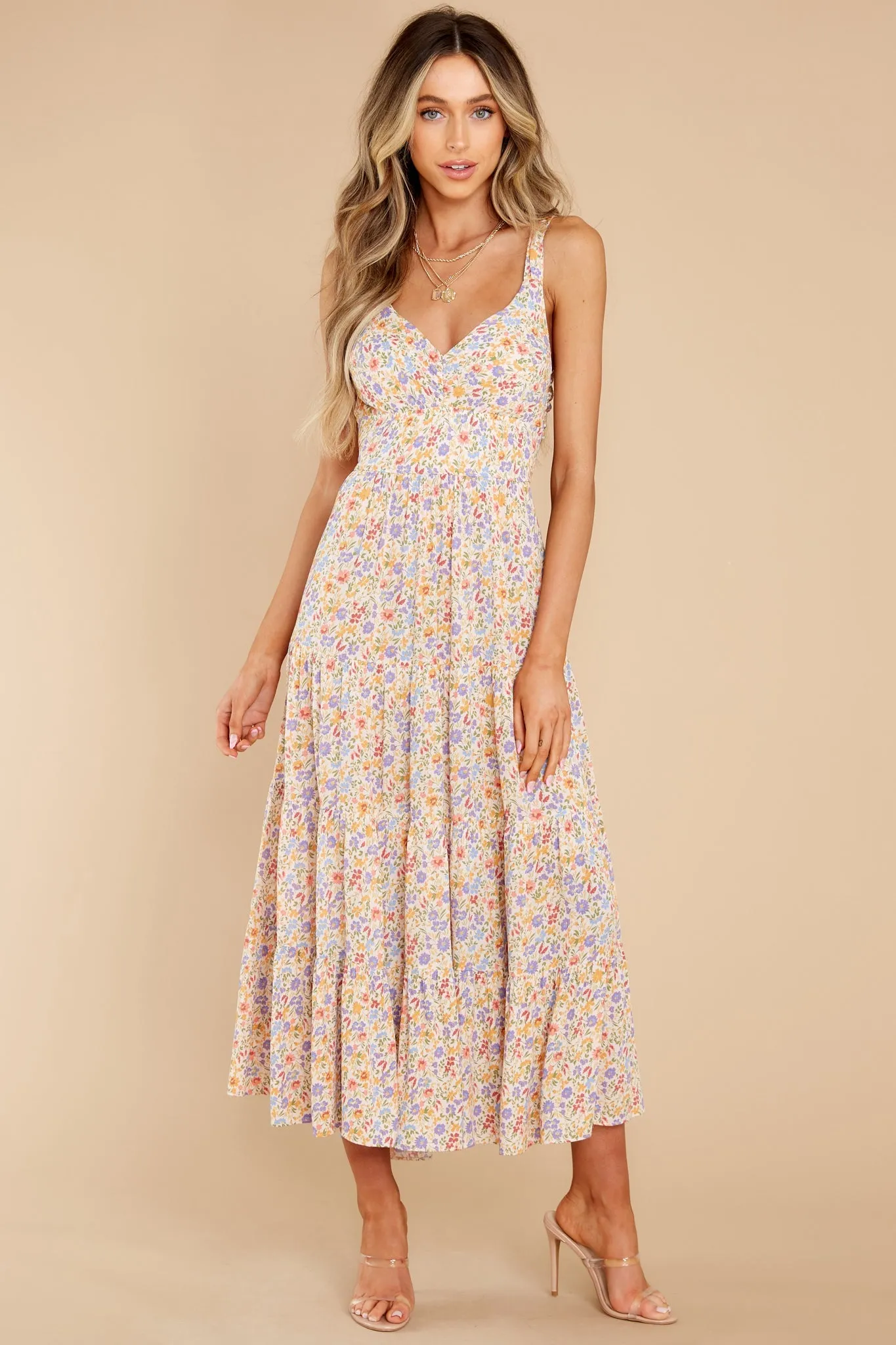 Mystic Gardens Ivory Multi Floral Print Maxi Dress