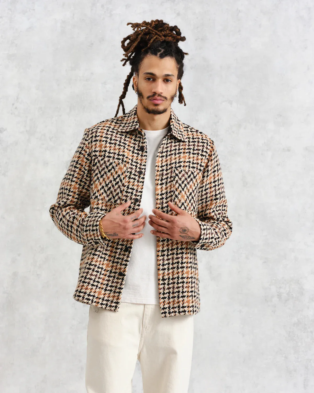 Natural Houndstooth Weave Whiting Overshirt