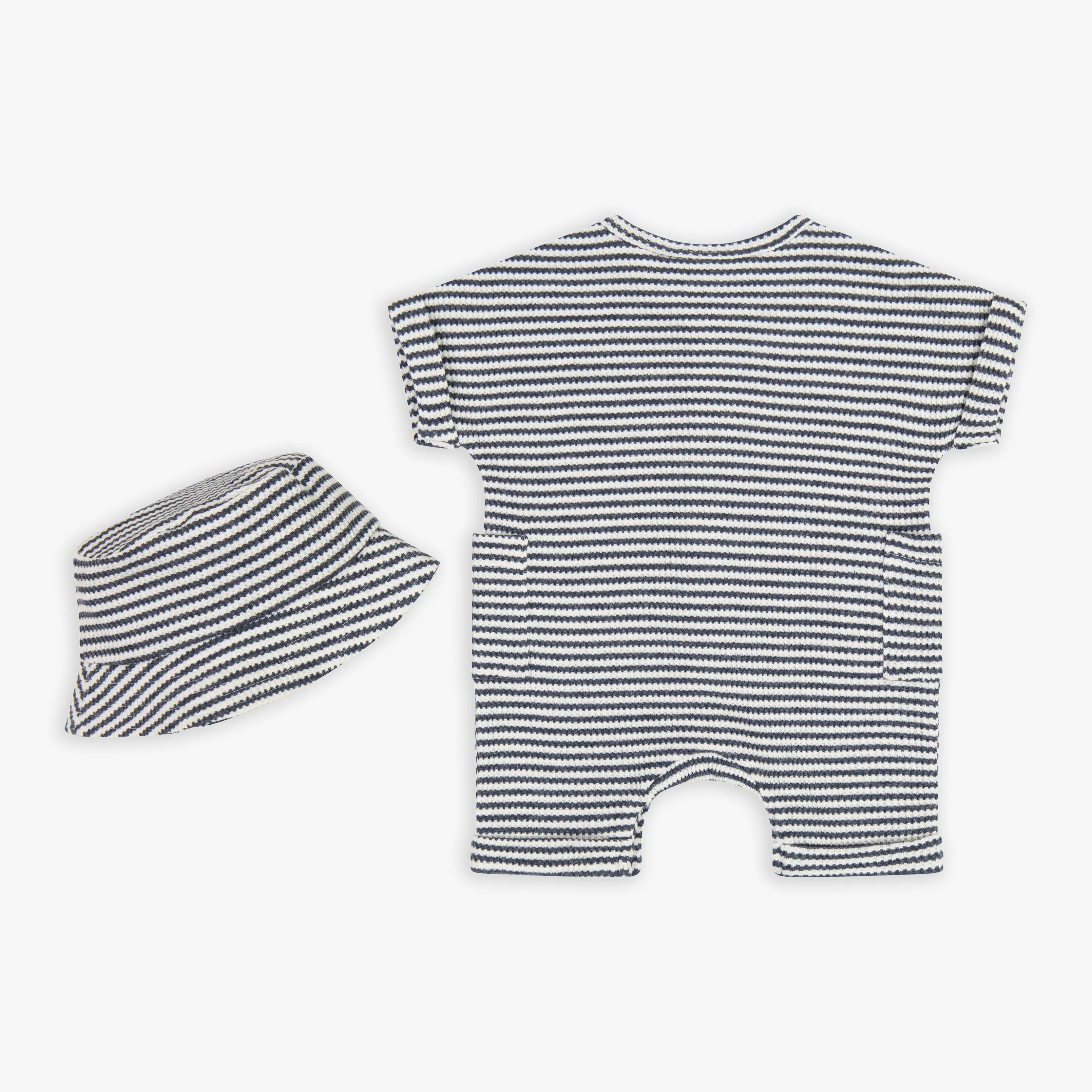 Navy Stripe Waffle Romper & Hat