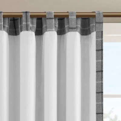 New - 50"x95" Madison Park Light Filtering Preston Plaid Rod Pocket and Back Tab Curtain Panel with Fleece Lining Gray