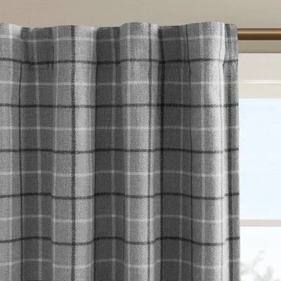 New - 50"x95" Madison Park Light Filtering Preston Plaid Rod Pocket and Back Tab Curtain Panel with Fleece Lining Gray