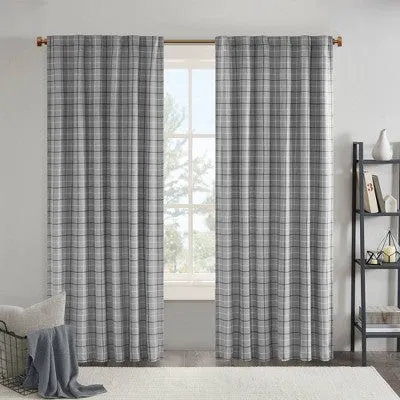 New - 50"x95" Madison Park Light Filtering Preston Plaid Rod Pocket and Back Tab Curtain Panel with Fleece Lining Gray