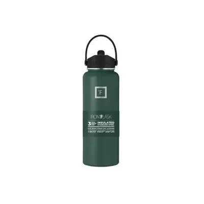 New - IRON FLASK 40oz Stainless Steel Wide Mouth Hydration Bottle with Flex Straw Lid Dark Pine