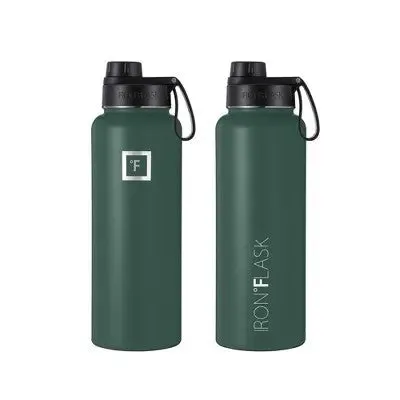 New - IRON FLASK 40oz Stainless Steel Wide Mouth Hydration Bottle with Flex Straw Lid Dark Pine