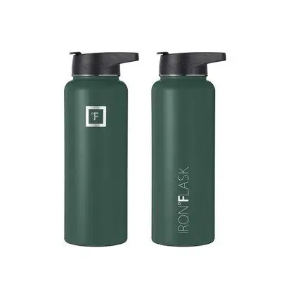 New - IRON FLASK 40oz Stainless Steel Wide Mouth Hydration Bottle with Flex Straw Lid Dark Pine