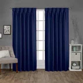 New - Set of 2 108"x52" Sateen Pinch Pleat Woven Blackout Back Tab Window Curtain Panel Blue - Exclusive Home: Thermal Insulated, Room Darkening