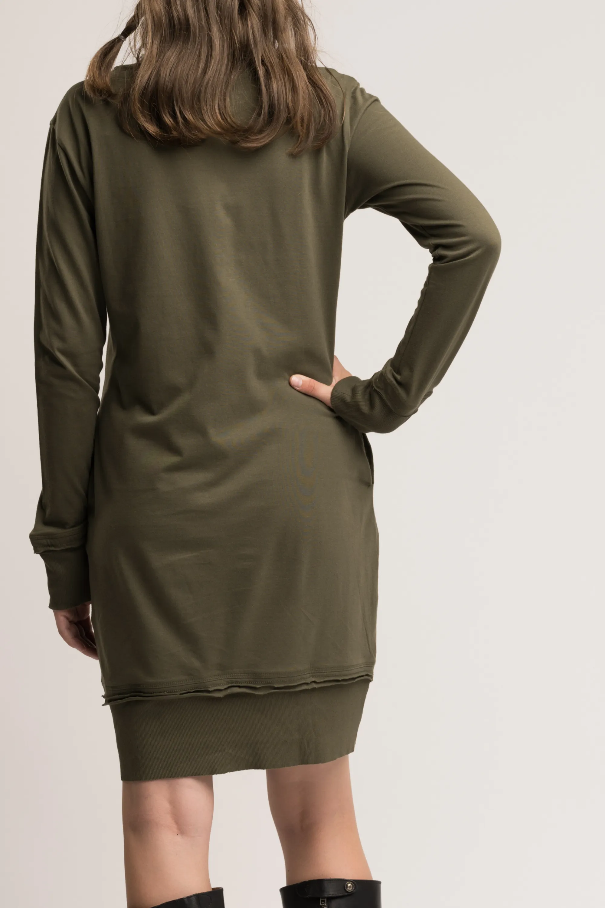 Olive Green Long Sleeve Pocket Dress