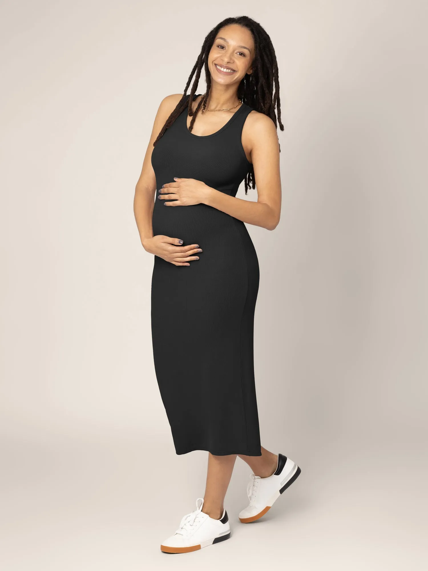 Olivia Ribbed Bamboo 2-in-1 Maternity & Nursing Dress | Black