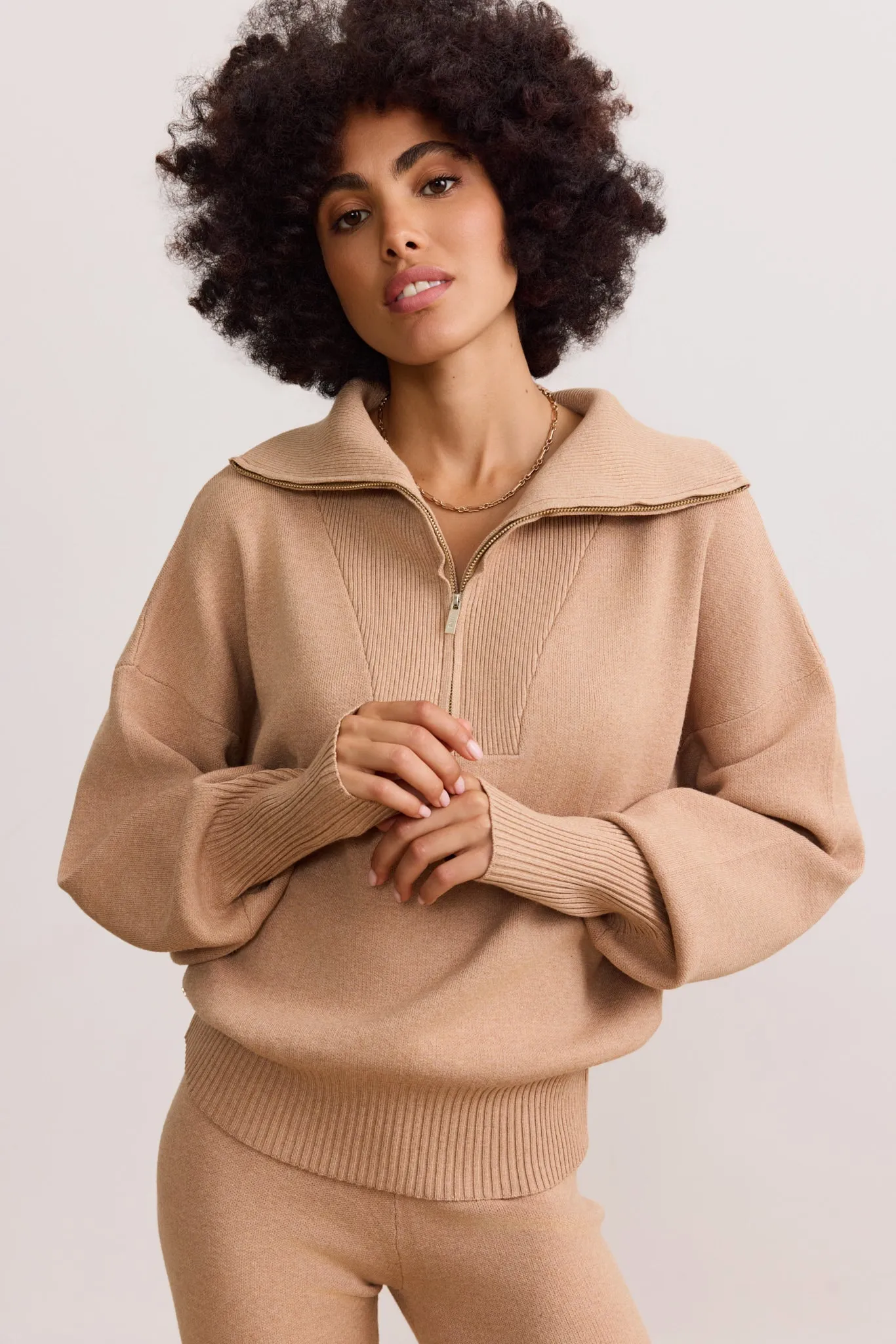 OLLY half zip knit sweater - Camel