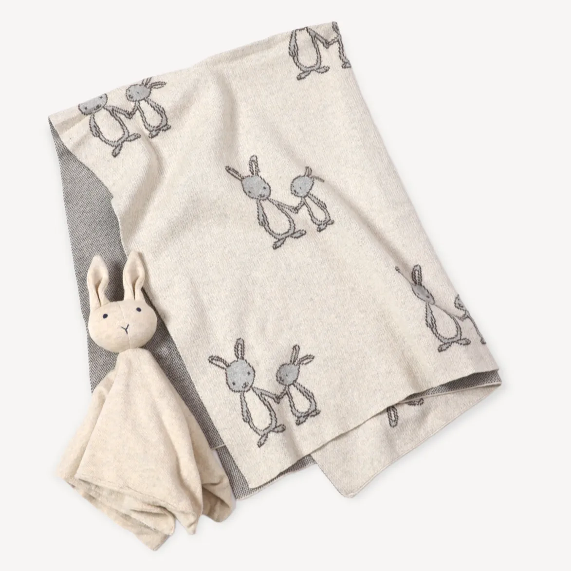 Organic Cotton Baby Lovey Blanket: Cream Bunny