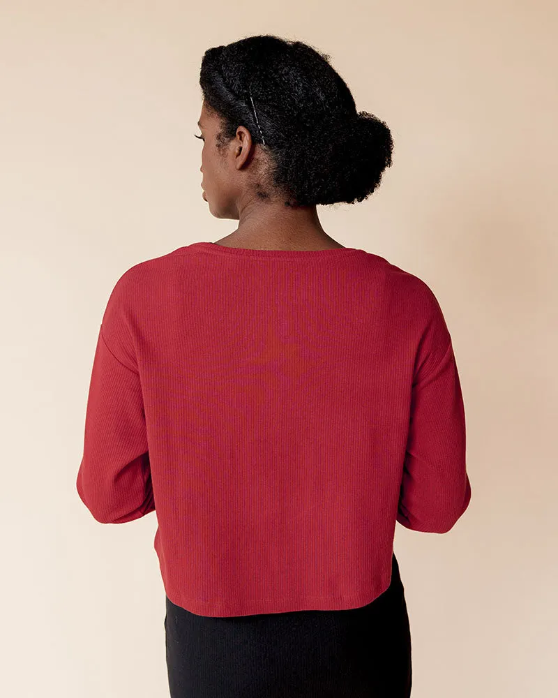 Organic Cotton Long Sleeve Rib Knit Crop Top & Nursing Cover