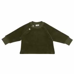 Organic Cotton Velour Baby Sweater · Unisex · Dark Green Color