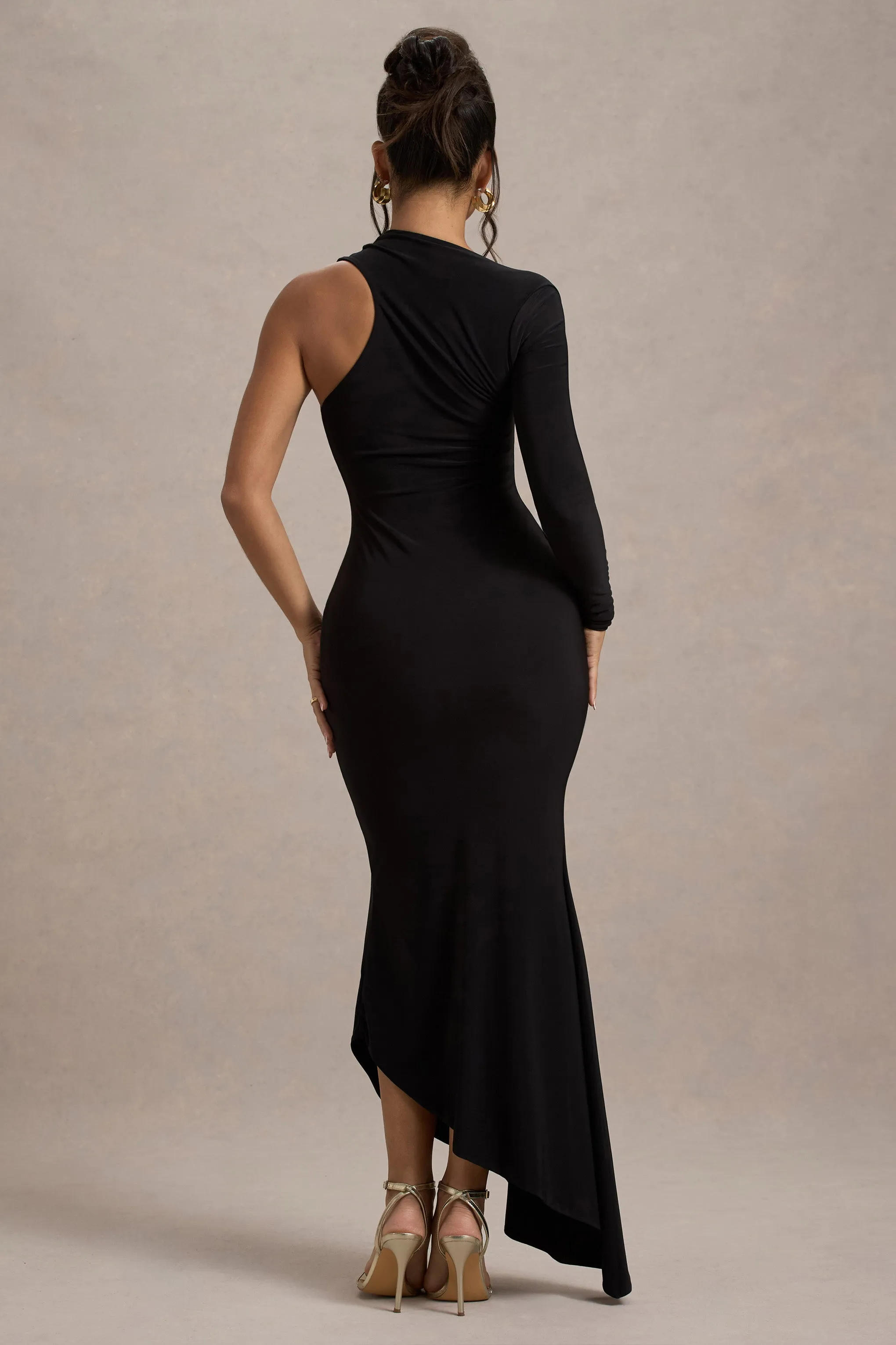 Orsa | Black One-Shoulder Asymmetric Maxi Dress