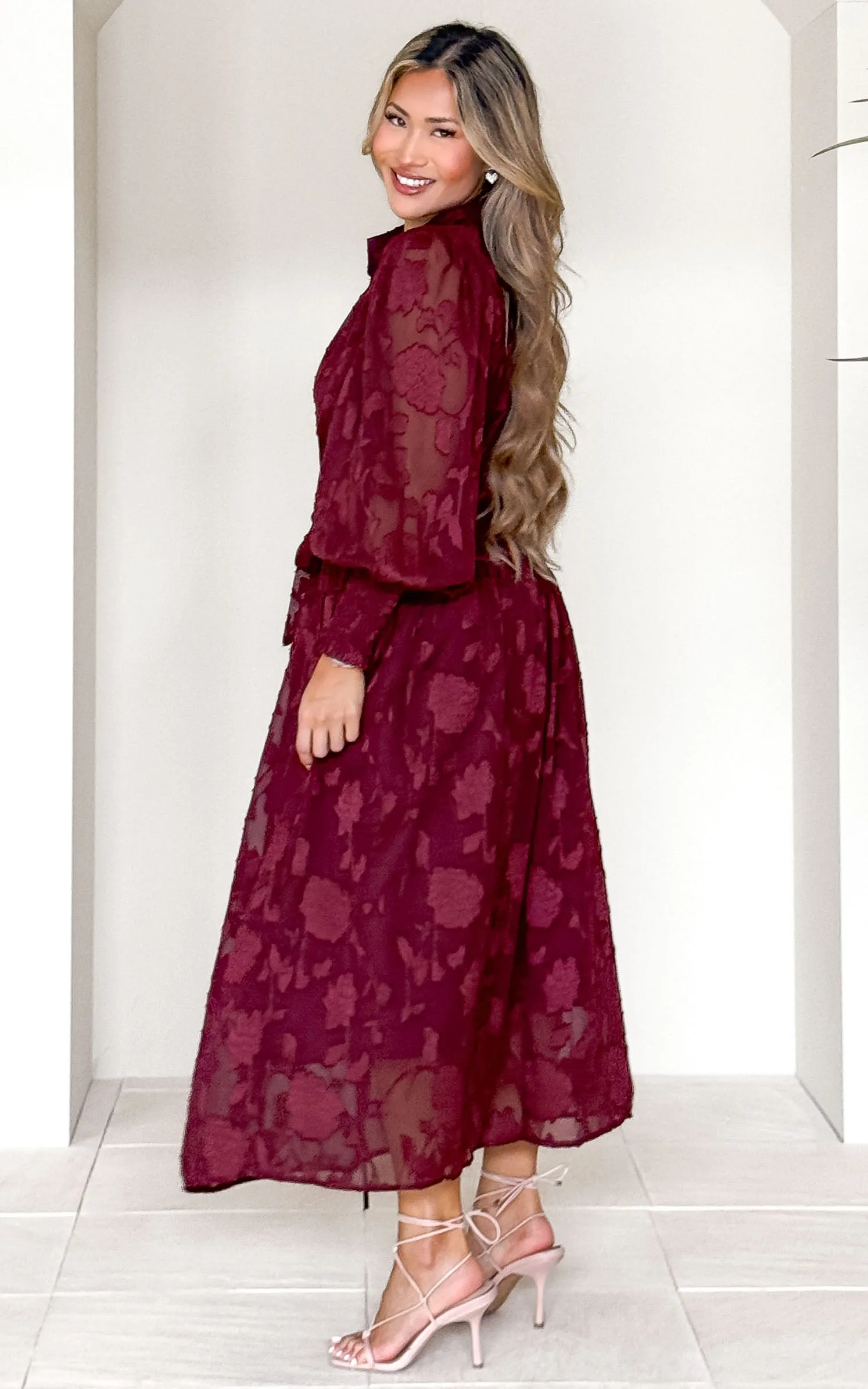 Paula Maxi Dress - Wine Floral Texture