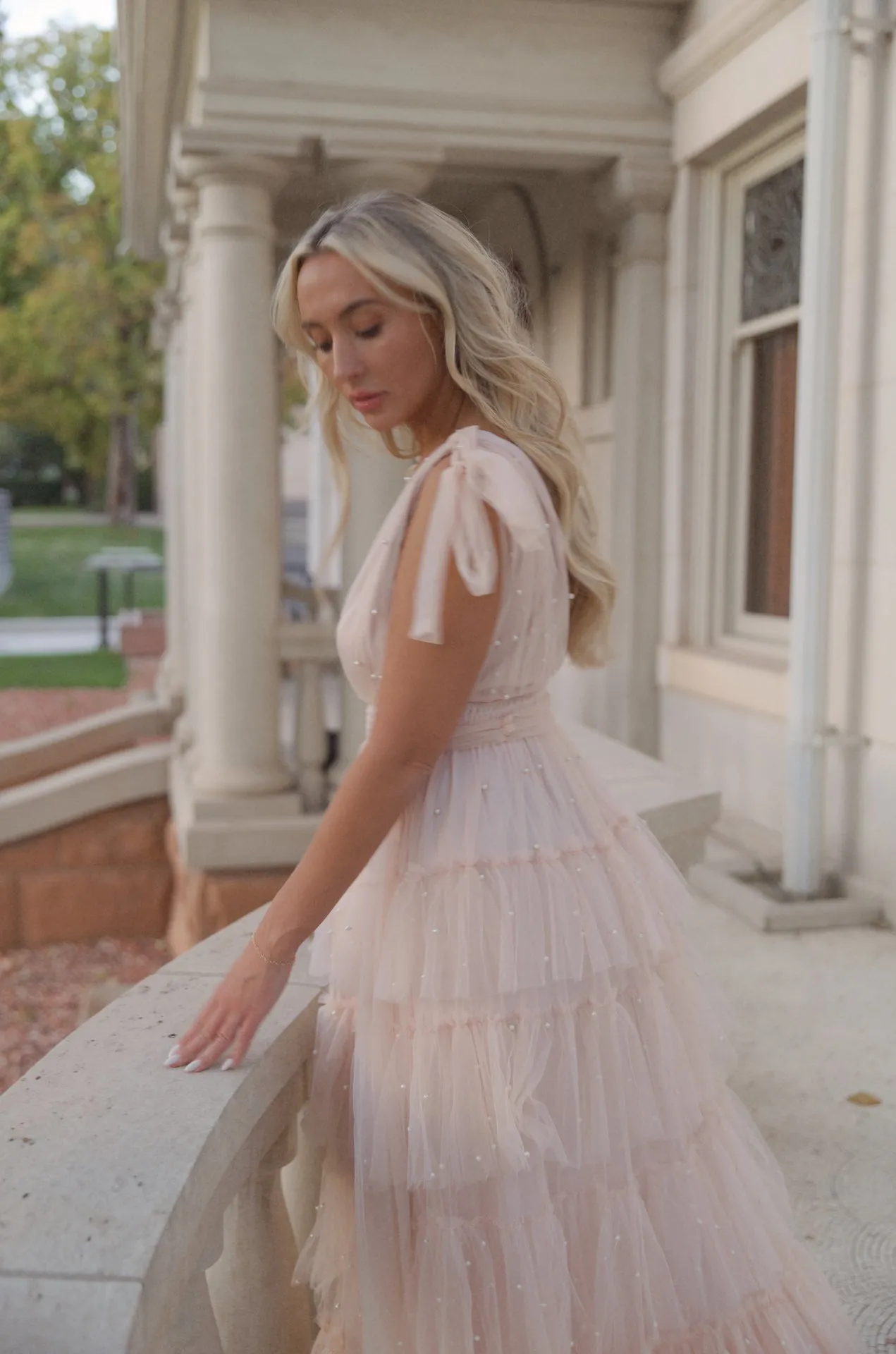 Pearl Tiered Tulle Maxi Dress