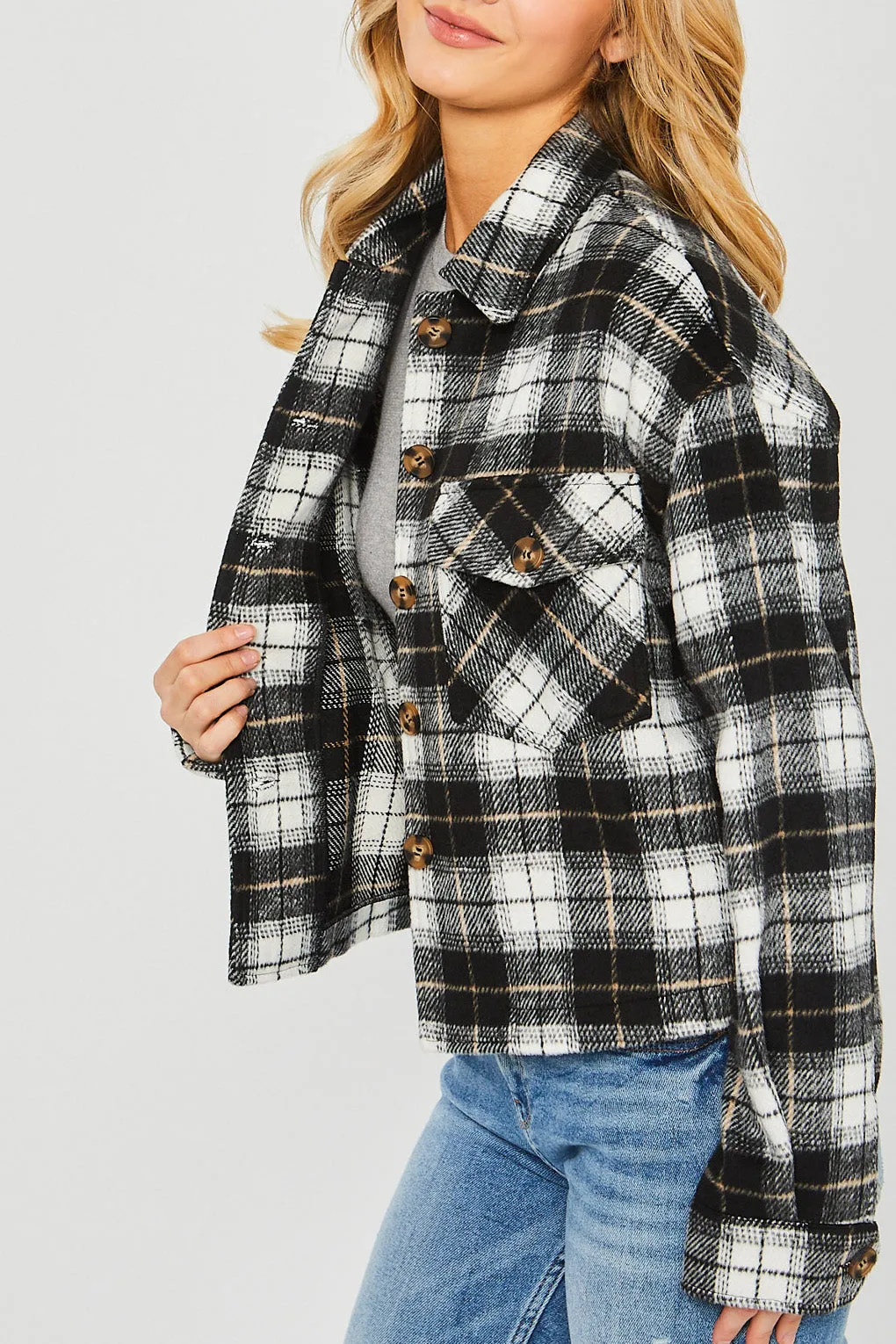 Plaid Button Down Crop Shacket