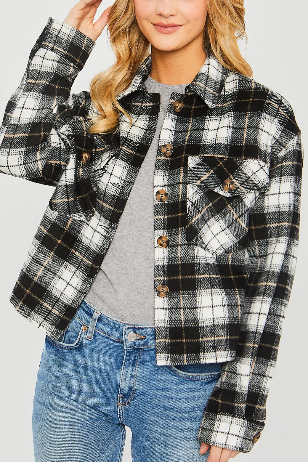 Plaid Button Down Crop Shacket