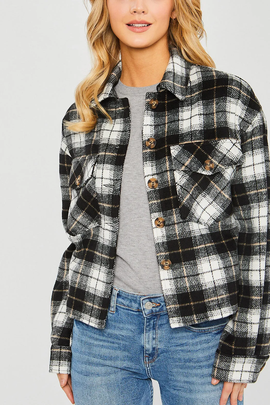 Plaid Button Down Crop Shacket