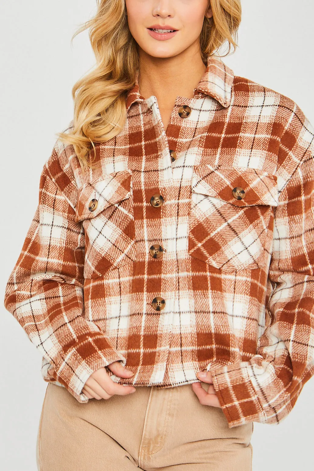 Plaid Button Down Crop Shacket