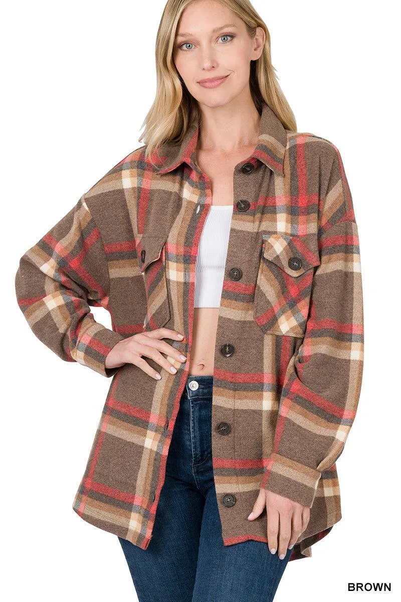 Plaid Oversized Shacket (Brown)