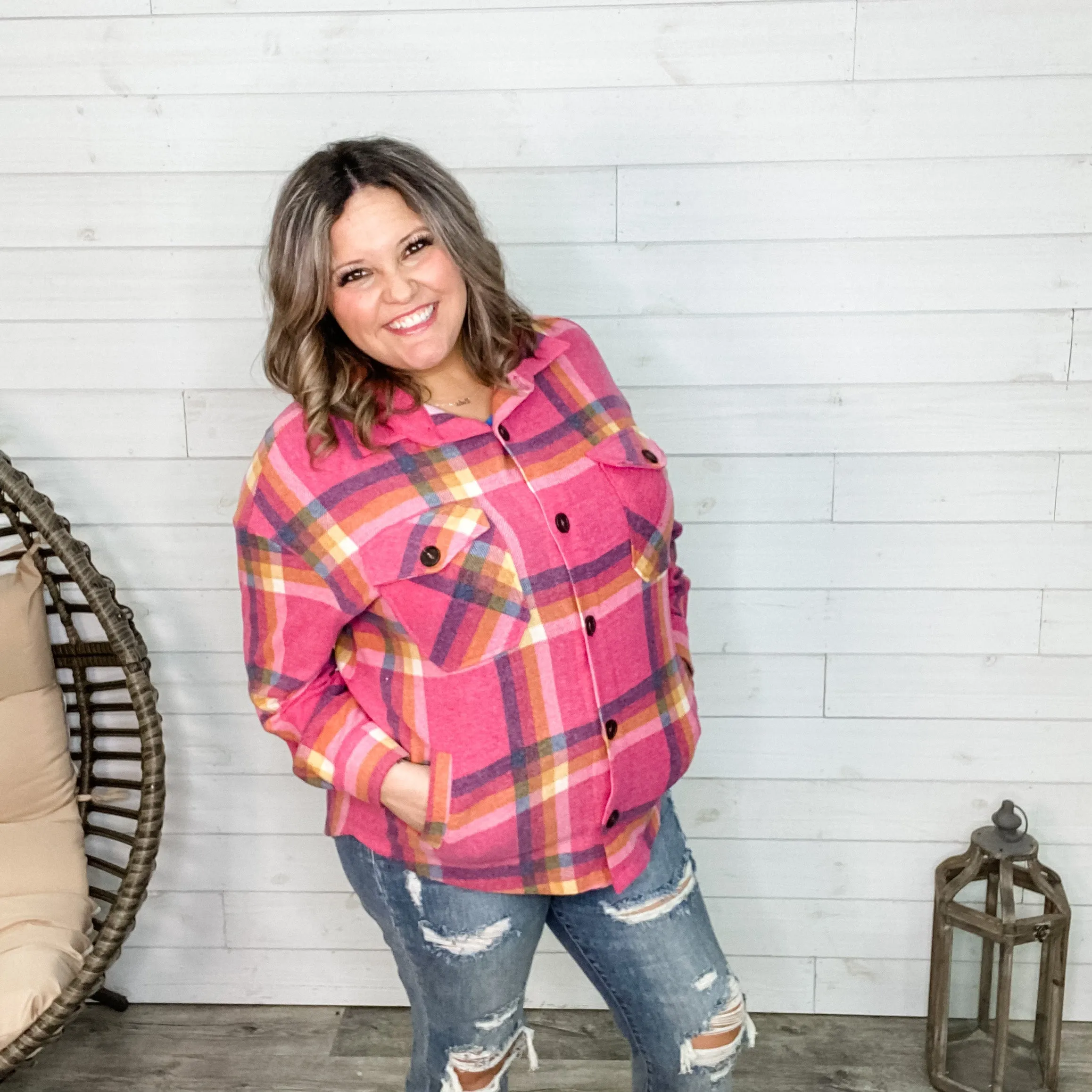 Plaid Oversized Shacket (Fuchsia)