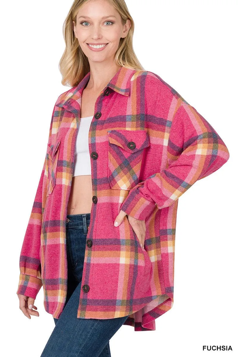 Plaid Oversized Shacket (Fuchsia)