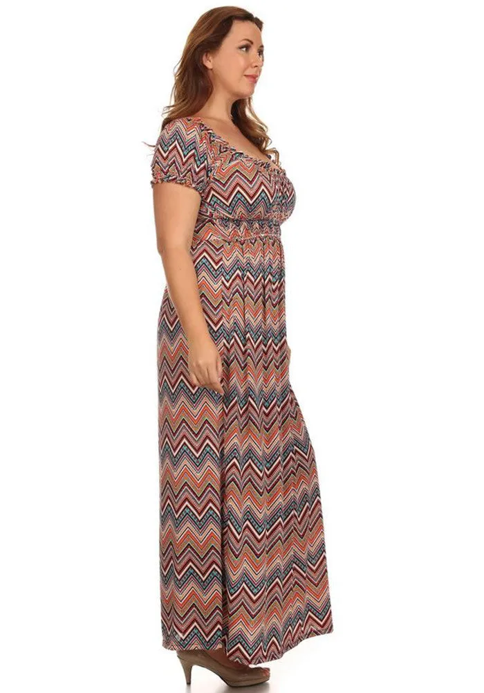 Plus Size Colorful Chevron Wench Style Maxi Dress U.S.A