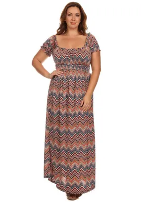 Plus Size Colorful Chevron Wench Style Maxi Dress U.S.A