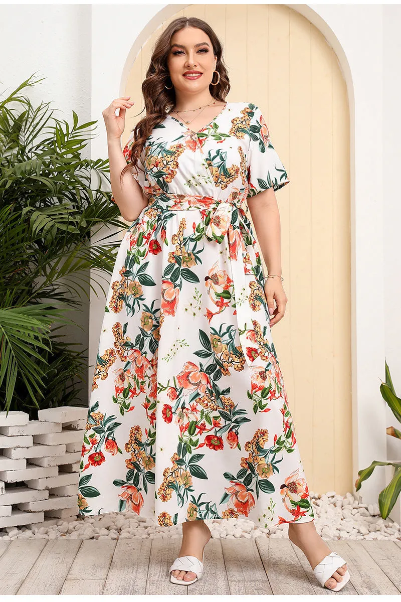 Plus SIze High Waist V-neck Midi Dress