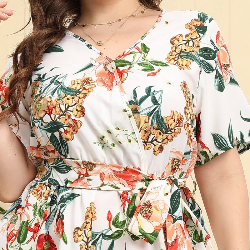 Plus SIze High Waist V-neck Midi Dress