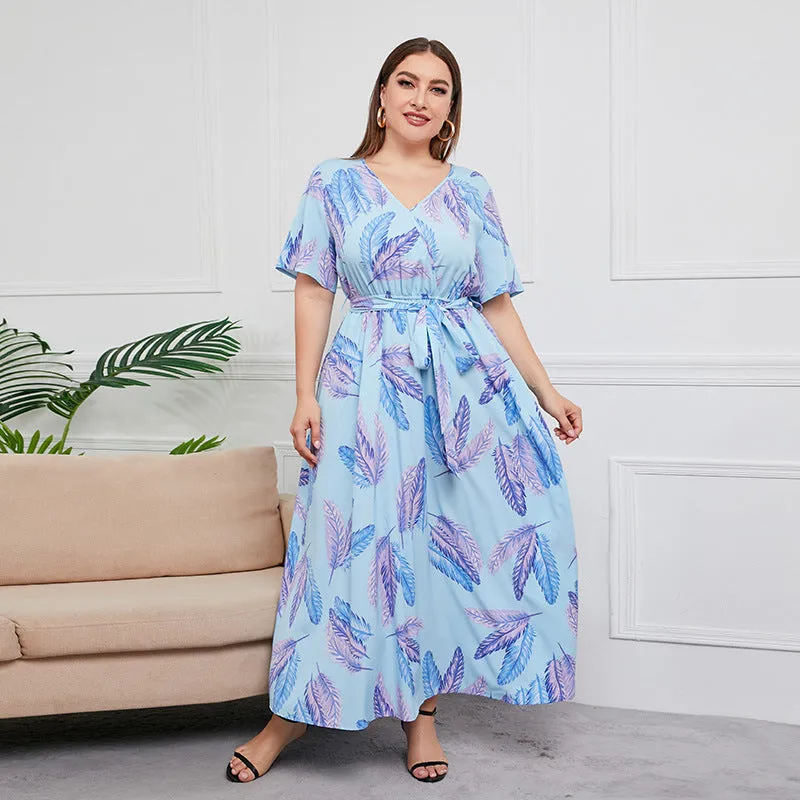 Plus SIze High Waist V-neck Midi Dress