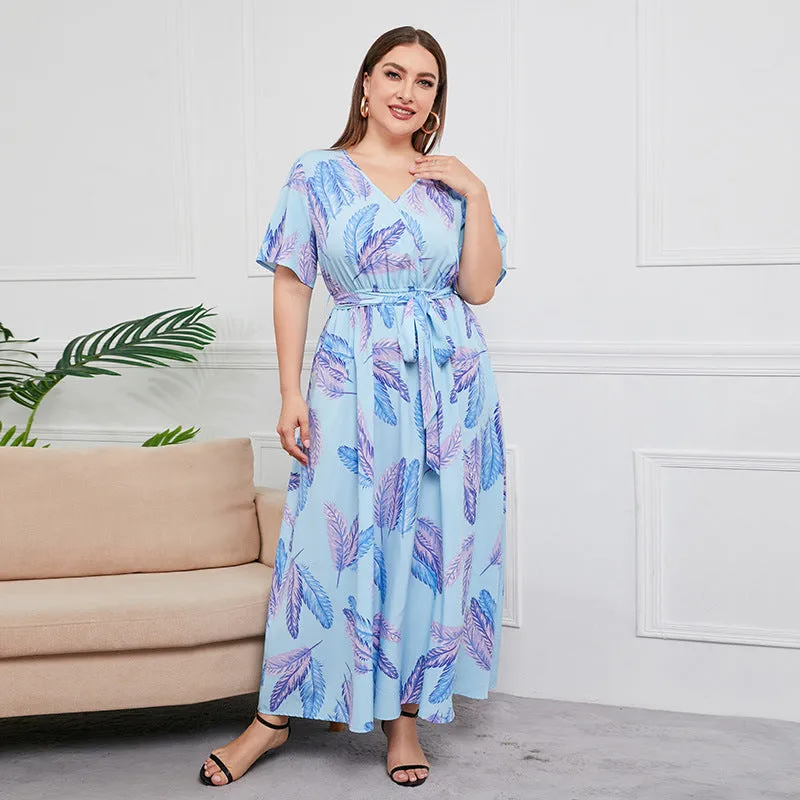 Plus SIze High Waist V-neck Midi Dress