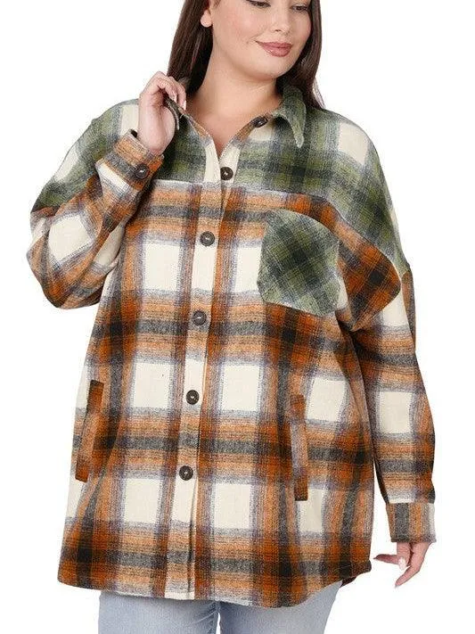 Plus Size Perfectly Aligned Two Tone Plaid Shacket