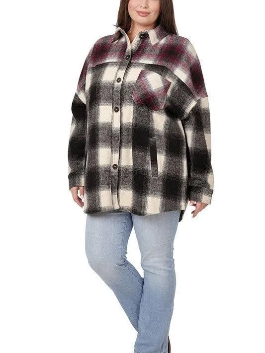 Plus Size Perfectly Aligned Two Tone Plaid Shacket