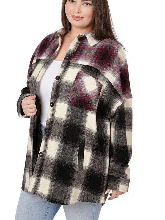 Plus Size Perfectly Aligned Two Tone Plaid Shacket