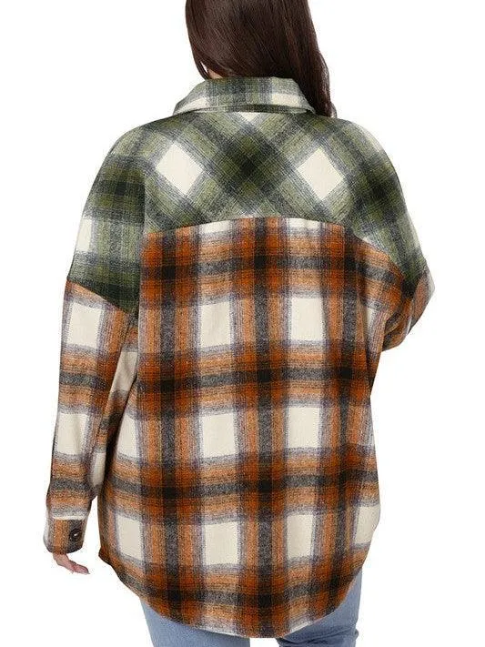 Plus Size Perfectly Aligned Two Tone Plaid Shacket