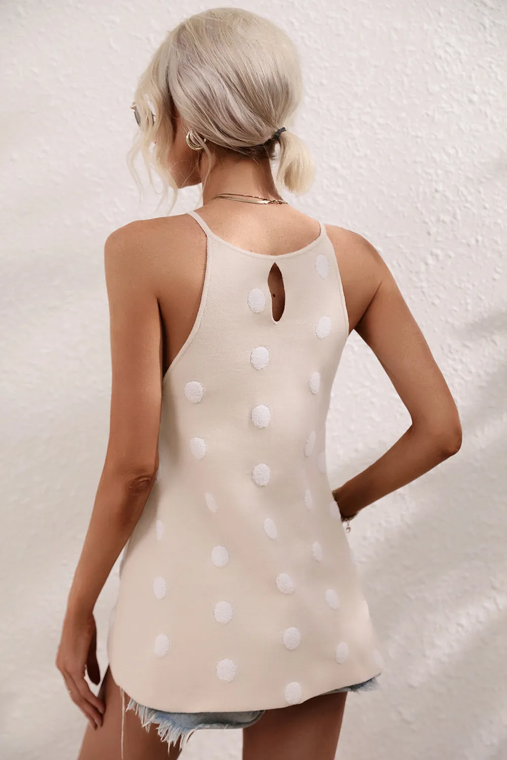 Polka Dot Round Neck Knit Tank