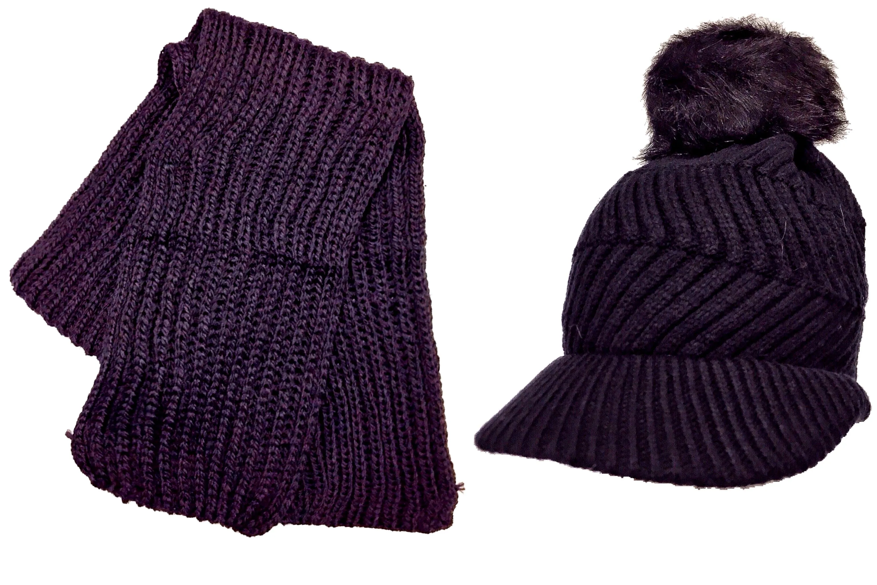 Pom Pom Visor Beanie   Scarf Set