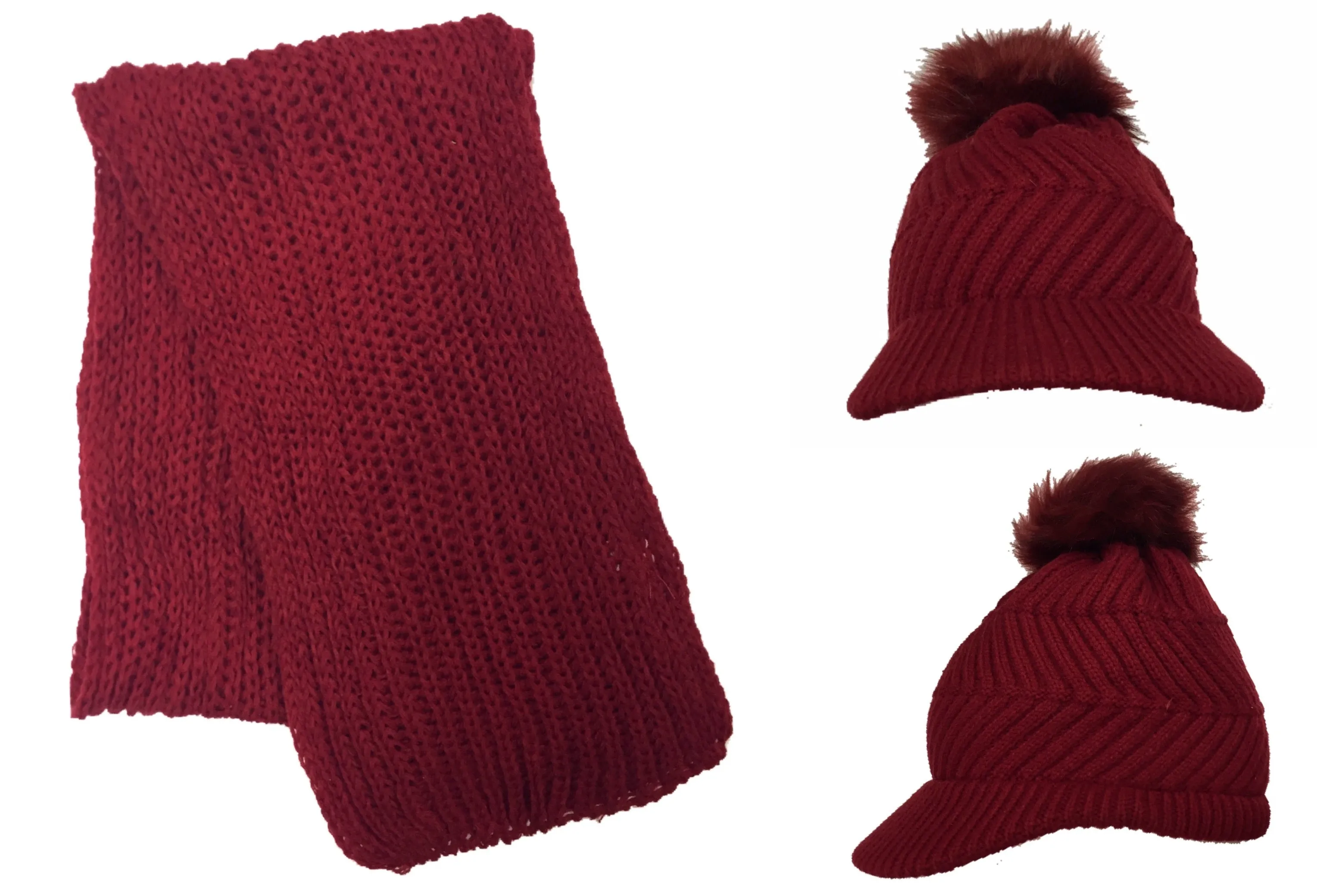 Pom Pom Visor Beanie   Scarf Set